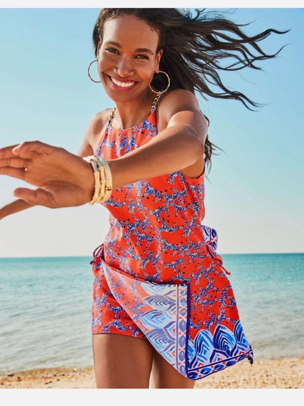LILLY PULITZER Picante Coral Heebee Zeebee Pearl Skort Romper - Picture 3 of 6